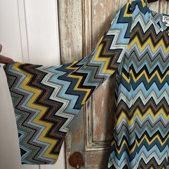 Lady Noiz Large Swing Style Dress Boho Groovy Vibes Chevron - Picture 16 of 16